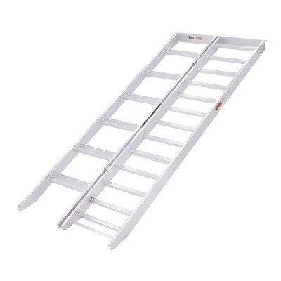 Black Widow Aluminum Bi Fold Motorcycle Ramp with Steps, Folding  Lightweight Loading Ramp, with Safety Straps and 750 Pound Capacity, Silver