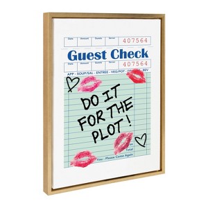 Kate & Laurel All Things Decor 18"x24" Do It For The Plot Guest Check Framed Canvas by Alli Standefer Bright Gold - 1 of 4