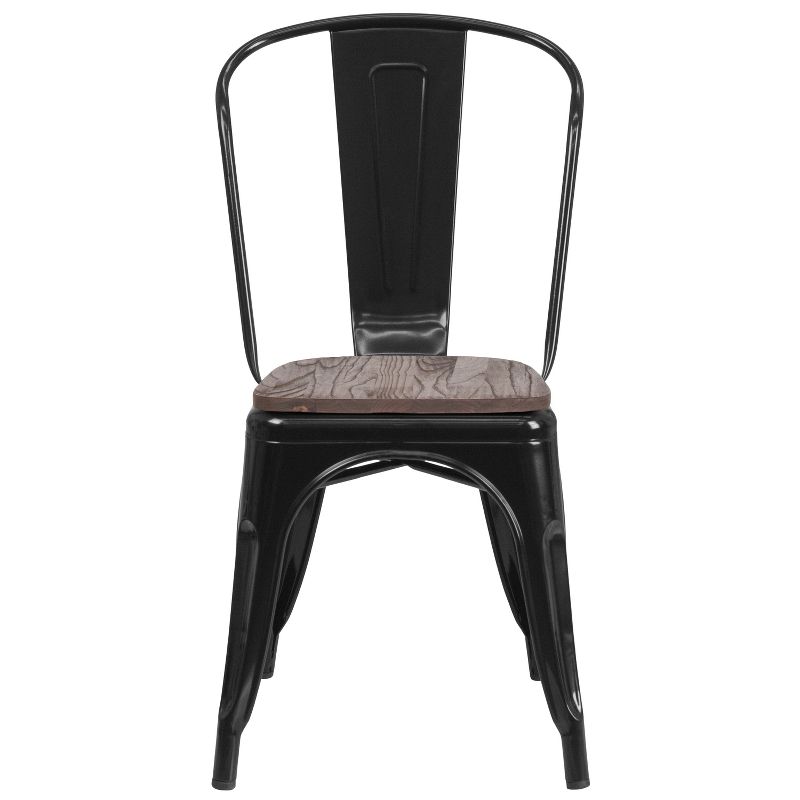 Merrick Lane Series Dining Chair - Blue Metal Frame - Textured Wooden Seat - Slatted, Curved Back, 5 of 18