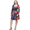 24seven Comfort Apparel Navy Floral Print Long Sleeve Knee Length Dress - image 2 of 4