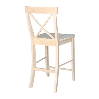 Traditional Solid Parawood X-Back 24" Counter Stool, Unfinished