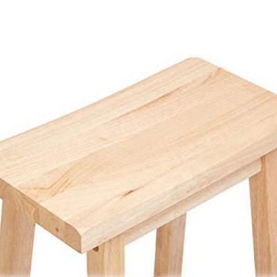Natural Wood Backless Saddle Style Kitchen Counter Stools, 30" Tall, Set of 2