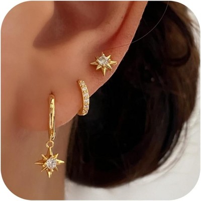 Gold Earrings for Women, 14k Gold Plated Dangle Huggie Earrings for Women Trendy Dainty Gold Hoop Earring Stacks Pearl Chain Drop Cartilage