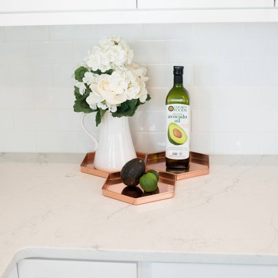 Hexagonal Copper-Plated Stainless Steel Decorative Trays, Set of 3