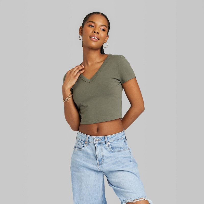 Women's Short Sleeve V-Neck Cropped T-Shirt - Wild Fable™, 3 of 11