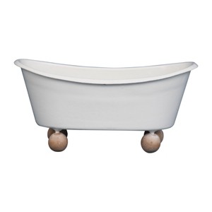 White Enamel Bathtub Soap Dish with Wood Bead Feet - Foreside Home & Garden - 1 of 4