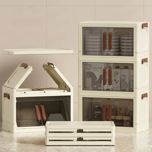 Foldable Storage Cabinet-Dark -3 Layer, Foldable Storage Box, Desktop cosmetics beauty tools box Stackable£¬2 colors - 1 of 4