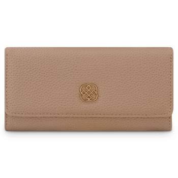Daisy Rose Phone Holder Wallet and Cross Body Bag - RFID Blocking Wristlet  with Card Slots and Zip Pocket -PU Vegan Leather - Brown Check 