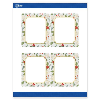 Avery Labels, 4" x 3-1/3", Gold-Blue Border Berries, Matte, 40ct