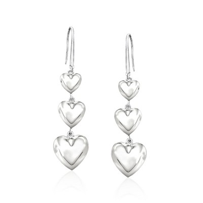 Ross-Simons Sterling Silver Graduated Heart Drop Earrings