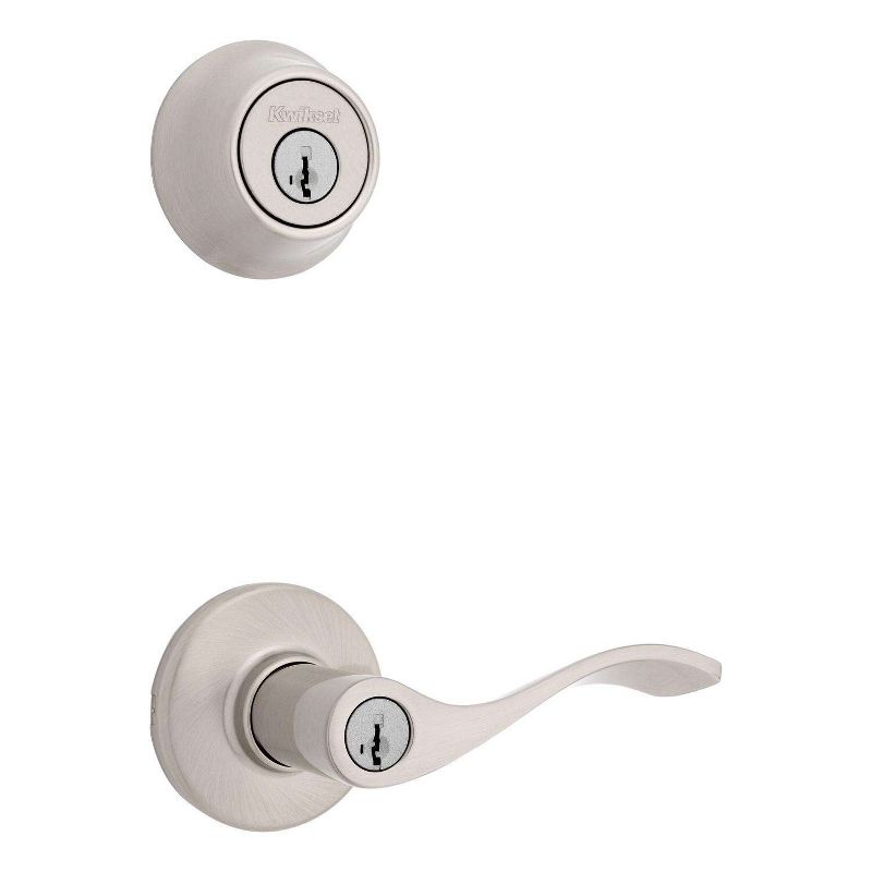 Kwikset SmartKey Security Satin Nickel Lever and Single Cylinder Deadbolt KW1 2-3/4 in., 1 of 2
