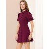 Allegra K Women's Puff Short Sleeve Collared Button Front Mini Denim Dress - 4 of 4