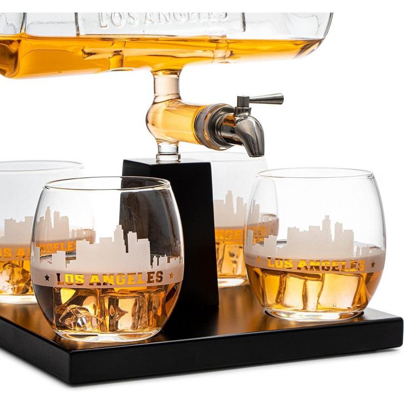 The Wine Savant Los Angeles Design Whiskey & Wine Decanter Set Includes 4 Los Angeles Design Whiskey Glasses, Unique Addition to Home Bar - 1100 ml, 2 of 6