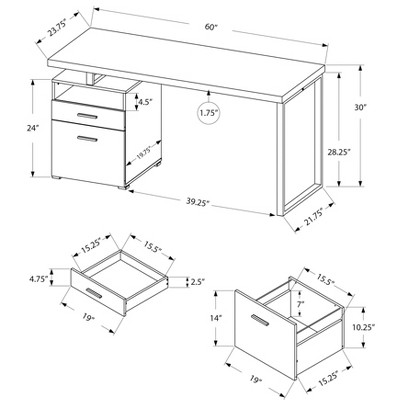 Vynxaria 60" White Computer Desk Grey Metal Frame Reversible Setup Storage Drawers for Home Office Laptop Work
