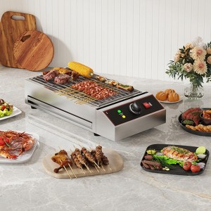 Electric Indoor Grill, 1800W Commercial Portable BBQ Grill Smokeless Countertop Grill with Removable Griddle, Stainless Steel, for Restaurant Home - 1 of 4