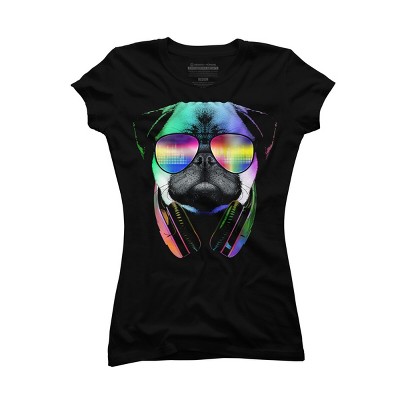 Junior's Design By Humans Rainbow Disco Pug By clingcling T-Shirt