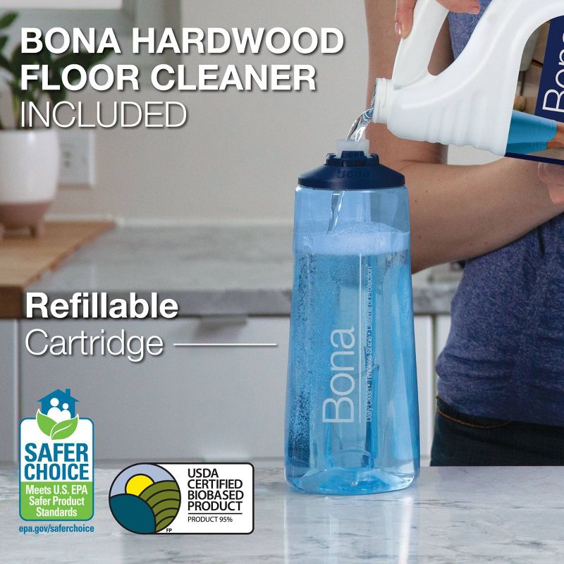 Bona Wood Floor Mop Starter Kit - 1 Spray Mop, 1 Reusable Microfiber Mopping Pad, 1 Refillable Wood Floor Cleaner Liquid, 4 of 12