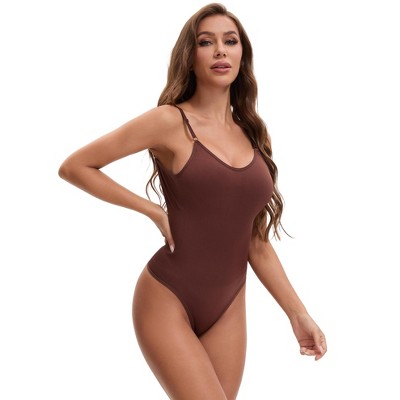 INSPIRE CHIC Women's Spaghetti Strap Open Backless Tummy Control Leotard Shapewear Slim Fit Bodyshapers