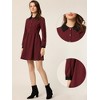 INSPIRE CHIC Women's Peter Pan Collar Contrast Half Placket Long Sleeve A-Line Party Flare Dresses - 2 of 4