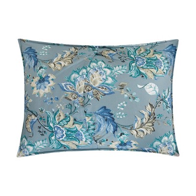 Full Blue Cotton Reversible Floral Quilt Set