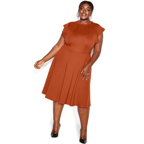 City Chic Women s Plus Size Frill Shoulder Dress Ginger 16w