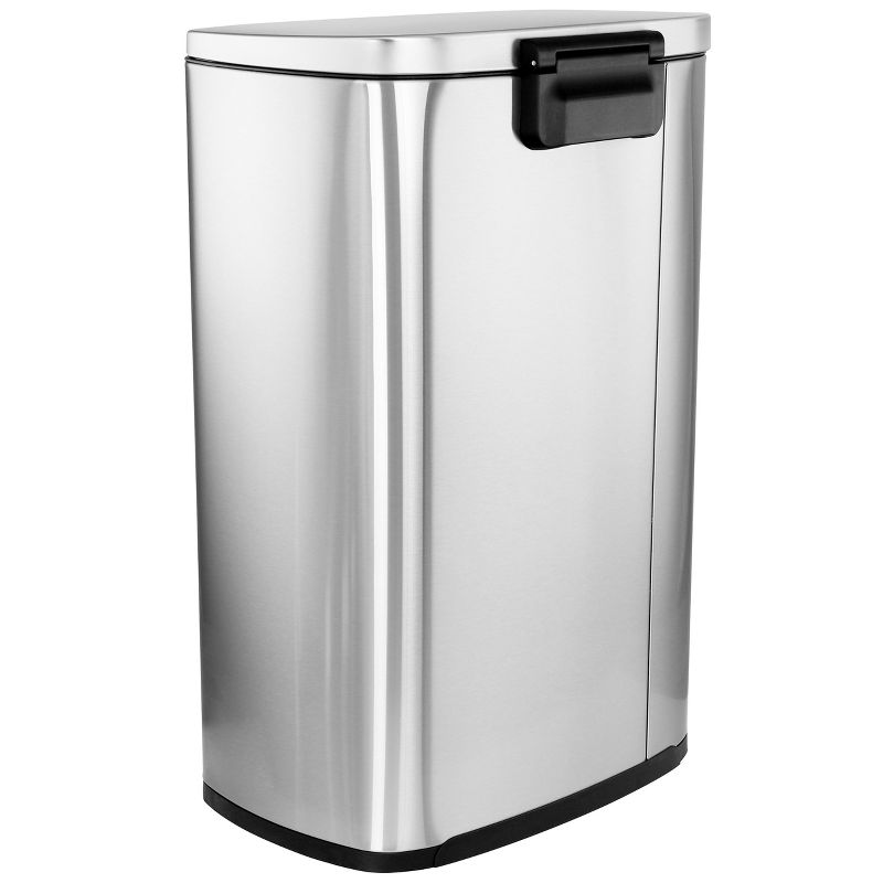 Elama 50 Liter/13 Gallon Rectangular Stainless Steel Step Trash Bin with Slow Close Mechanism in Matte Silver, 2 of 9