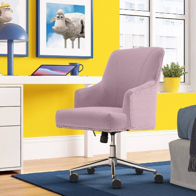 Lilac Fabric Memory Foam Swivel Home Office Chair with Fixed Arms