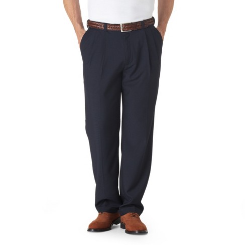 Haggar Men's No-Iron Classic-Fit Expandable-Waist Pleat-Front Pant