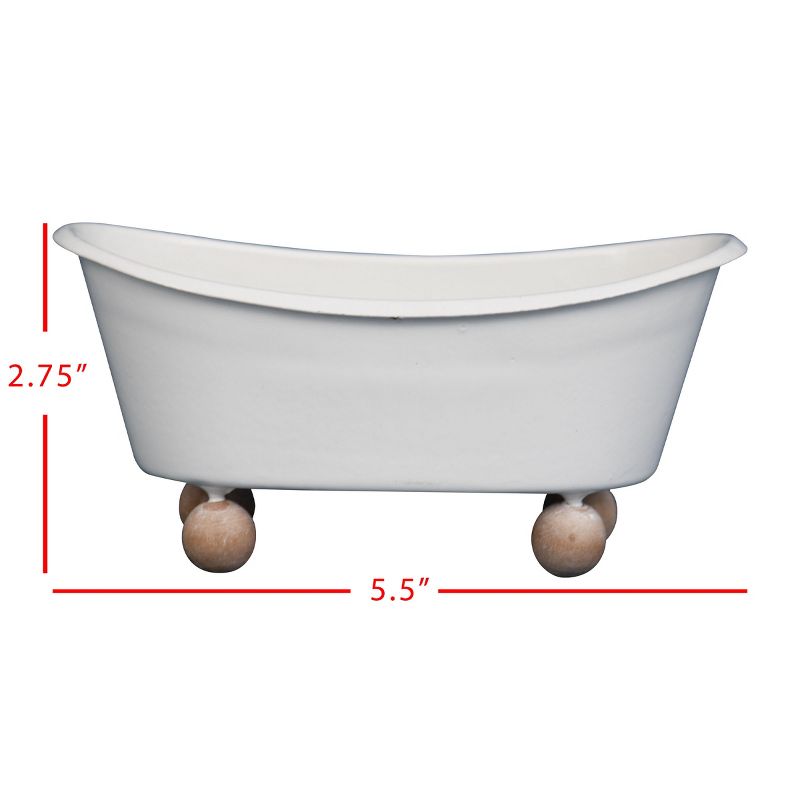 White Enamel Bathtub Soap Dish with Wood Bead Feet - Foreside Home & Garden, 4 of 7
