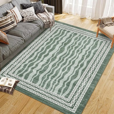Washable Non-Slip Runner Rug - Modern Geometric Print for Hallway, Kitchen, Bedroom, Bathroom - Low Pile Waterproof Carpet