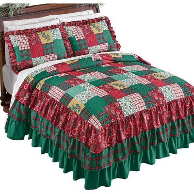 Collections Etc Holiday Patchwork Triple Ruffle Bedspread : Target