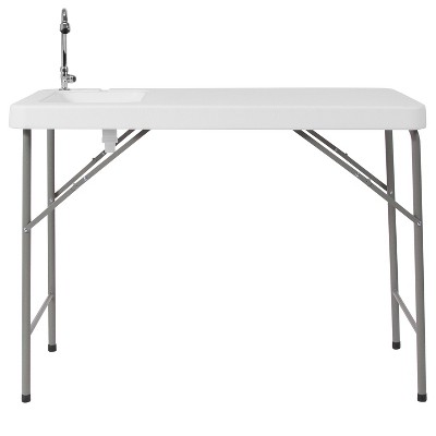 Gray Metal Folding Fish Cleaning Table with Sink, 45"