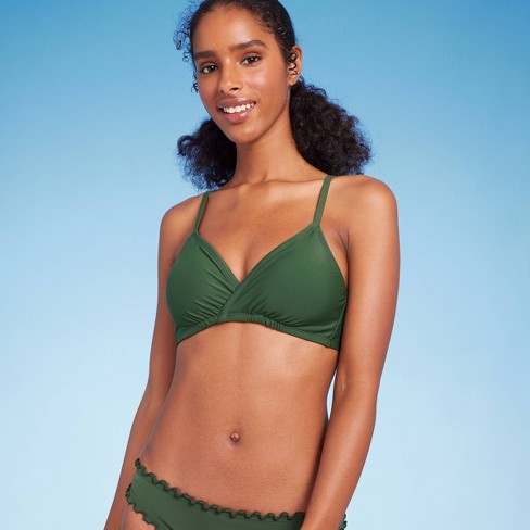 Women's Shirred V Bikini Top - Dark Green - (Medium)