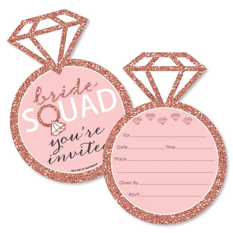 Big Dot of Happiness Bride Squad - Shaped Fill-in Invites - Rose Gold Bridal Shower or Bachelorette Party Invitation Cards with Envelopes - Set of 12, 1 of 7