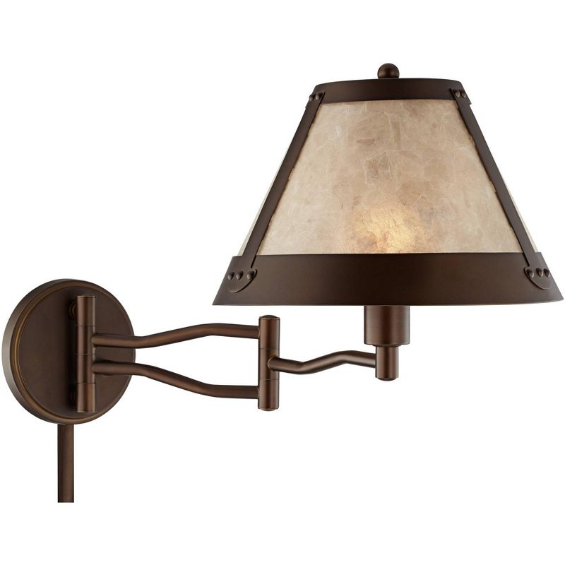 Franklin Iron Works Samuel Rustic Farmhouse Swing Arm Wall Lamp Bronze Plug-in Light Fixture Natural Mica Shade for Bedroom Bedside Living Room House, 5 of 8