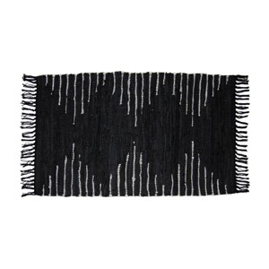 2x3 Foot Hand Woven Black Cotton & Recycled Leather Indoor Rug - Foreside Home & Garden - 1 of 4