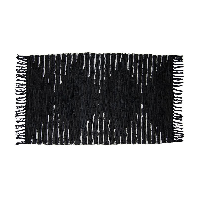 2x3 Foot Hand Woven Black Cotton & Recycled Leather Indoor Rug - Foreside Home & Garden, 1 of 7