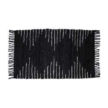 2x3 Foot Hand Woven Black Cotton & Recycled Leather Indoor Rug - Foreside Home & Garden
