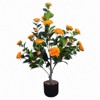 Chery Life Artificial Camellia Tree 2 Pack, 36"Faux Camellia Plant in Pot with Orange Flowers, for Indoor Outdoor Office Home Porch Decor - 2 of 4