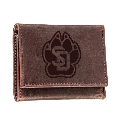 Evergreen NCAA University of South Dakota Brown Leather Trifold Wallet Officially Licensed with Gift Box