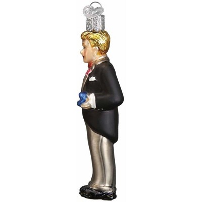 Hand-Painted Glass Groom Ornament with Red Bow Tie