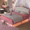 ALEXOUN Upholstered Bed Frame, Modern Upholstered Princess Bed with Crown Headboard Golden Metal Legs,for Girl, White+Pink - 4 of 4