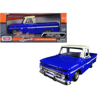 1966 Chevrolet C10 Fleetside Pickup Truck Blue with Cream Top 1/24 Diecast Model Car by Motormax