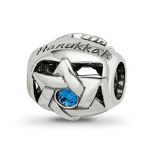 Black Bow Jewelry Sterling Silver with Blue Crystal Happy Hanukkah Bead Charm - 1 of 4