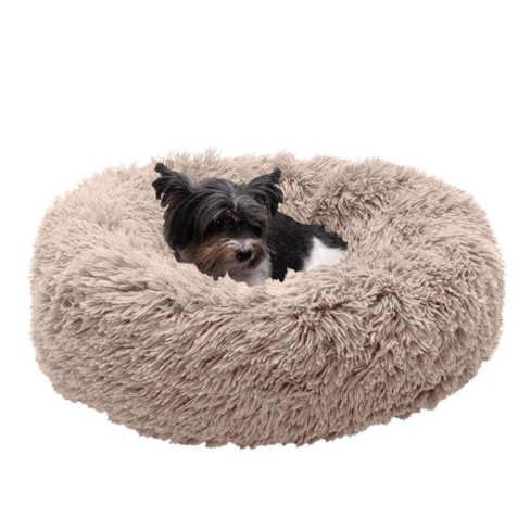 Friends Forever Coco 1-Piece Tan Faux Fur Round Donut Dog Bed