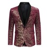 Clearlove Mens Velvet Blazer with Gold Embroidery Mandarin Collar Formal Dinner Jacket Smoking Coat Evening Wedding Suit Jacket - 2 of 4