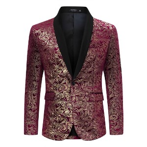 Men's Gold-Foil Printed Suit Jacket Blazer with Velvet-Like Base Fabric - 1 of 4