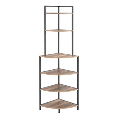 LIVAREEmlen 6-Tier Corner Open Shelf Modern Bookcase,Small Bookshelf Space-Saving for Living Room Home Office Kitchen Small Space Rustic Brown