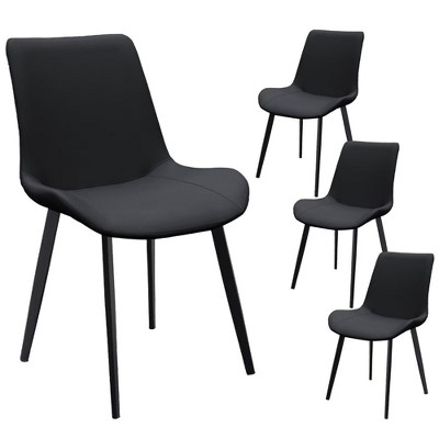 Dsvimoy Accent Chair PU Leather Dining Chair with Metal Legs for Modern Kitchen or Dining Room, Black, 29"*22"*17"