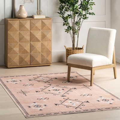 Evalyn Pink Southwestern Washable Synthetic Area Rug 3' x 5'